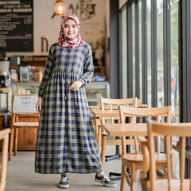 Panduan Pilihan Gamis Motif Kotak-Kotak untuk Orang Plus Size, Bikin Langsing