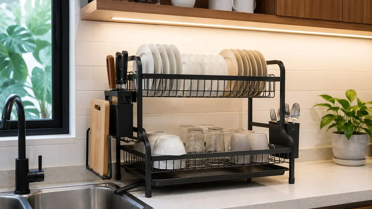 6 Model Rak Piring yang Tidak Membuat Dinding Lembap untuk Dapur Modern