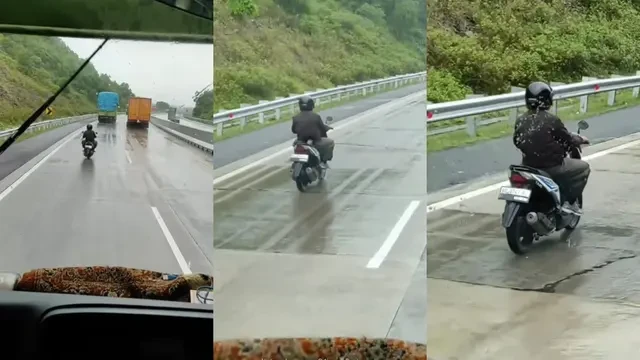 Aksi Santai Pemotor Melintas di Tol Bakauheni Lampung