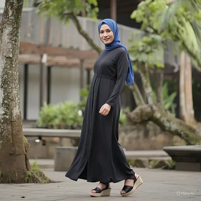 8 Model Gamis Warna Hitam Kombinasi untuk Usia 40an, Tetap Cantik dan Stylish Meski Umur T...