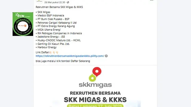 Cek Fakta: Tidak Benar Ini Link Pendaftaran Rekrutmen Bersama SKK Migas dan KKKS 2025