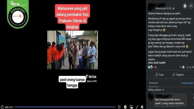 Cek Fakta: Tidak Benar dalam Video ini Sejumlah Mahasiswa Ditangkap Usai Bakar Foto Prabow...