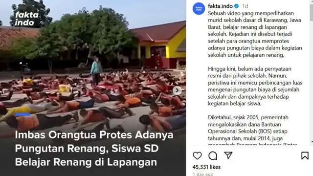 Viral Video Murid SD Belajar Renang di Lapangan Sekolah Disebut Imbas Orangtua Protes Pung...