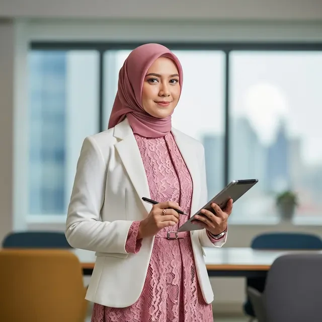 8 Pilihan Gamis Kombinasi Blazer dan Brokat Elegan untuk Kerja Formal Muslimah, Elegan