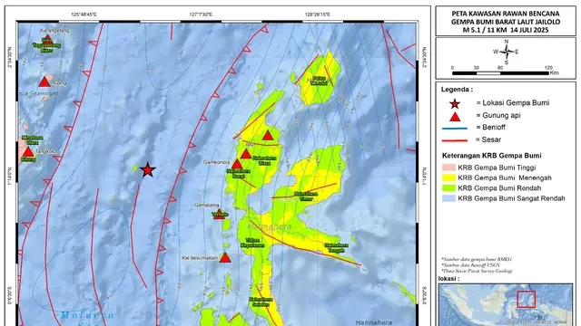 Badan Geologi Sebut Gempa Bumi Intraslab Terjadi di Barat Laut Jailolo Halmahera Selatan