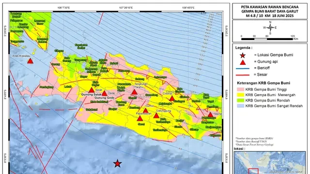 Badan Geologi Sebut Gempa M 4.9 di Barat Daya Kabupaten Garut Akibat Aktivitas Sesar Naik