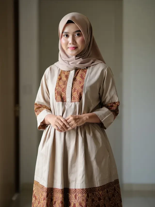 9 Inspirasi Gamis Katun Kombinasi Batik Formal Santai, Tepat untuk Acara Formal di 2025