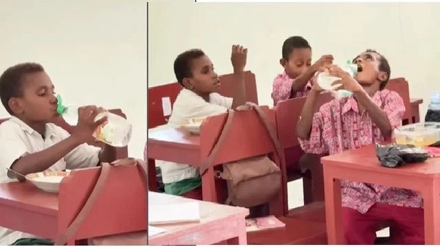 Cerita di Balik Viral Murid SD Papua Minum Air dari Botol Bekas Cuci Piring