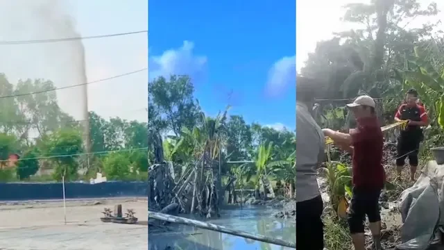 Lagi Ngebor Sumur yang Keluar Semburan Lumpur, Warga di Tulang Bawang Lampung Panik