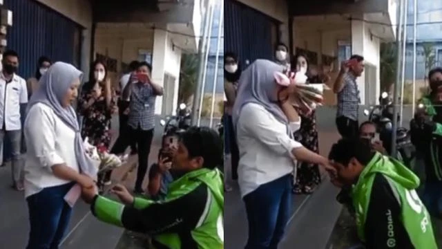 Viral Driver Ojol Lamar Kekasih di Keramaian, Romantis