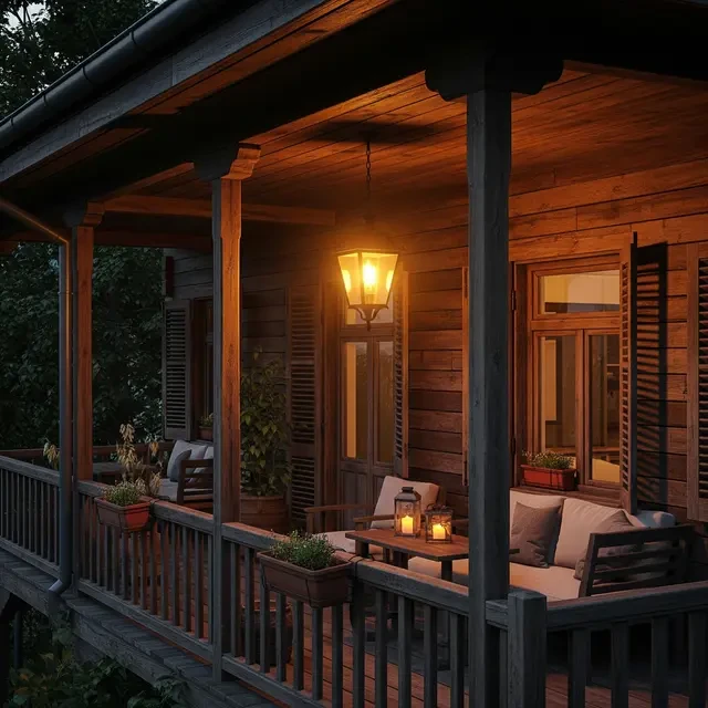 6 Inspirasi Teras Rumah Kayu dengan Lampu Gantung, Buat Suasana Malam Lebih Hangat