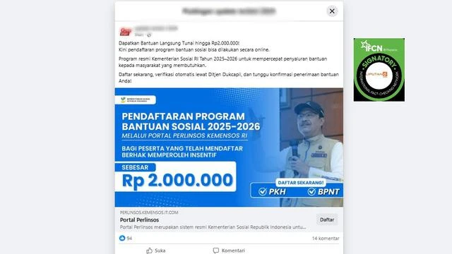 Cek Fakta: Tidak Benar Link Ini Pendaftaran Bansos Melalui Portal Perlinsos Kemensos