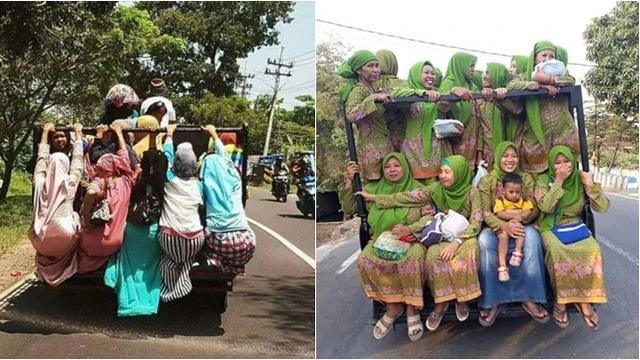 6 Aksi Emak-emak Naik Pick Up Pulang Kondangan Ini Bikin Ngeri
