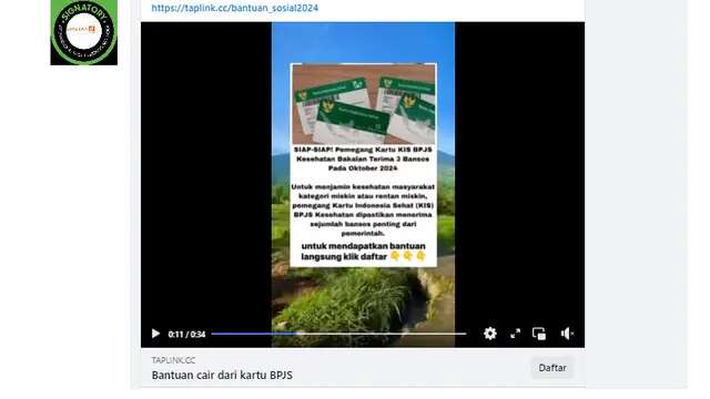 Cek Fakta: Hoaks Link Pendaftaran Bantuan Rp 600 ribu sampai 2 Juta dari KIS BPJS Kesehata...