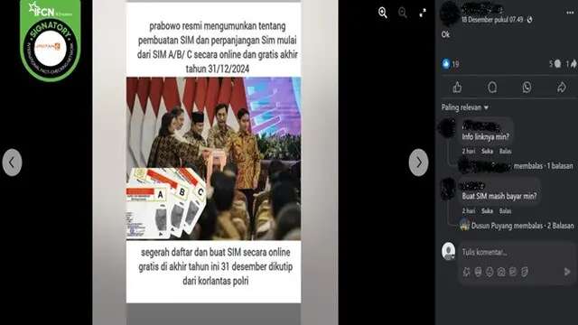 Cek Fakta: Hoaks Prabowo Umumkan Pembuatan dan Perpanjangan SIM Gratis pada 31 Desember 20...