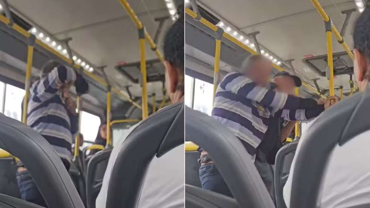 Vídeo: idoso é agredido com socos dentro de ônibus e revida com 'mata-leão'