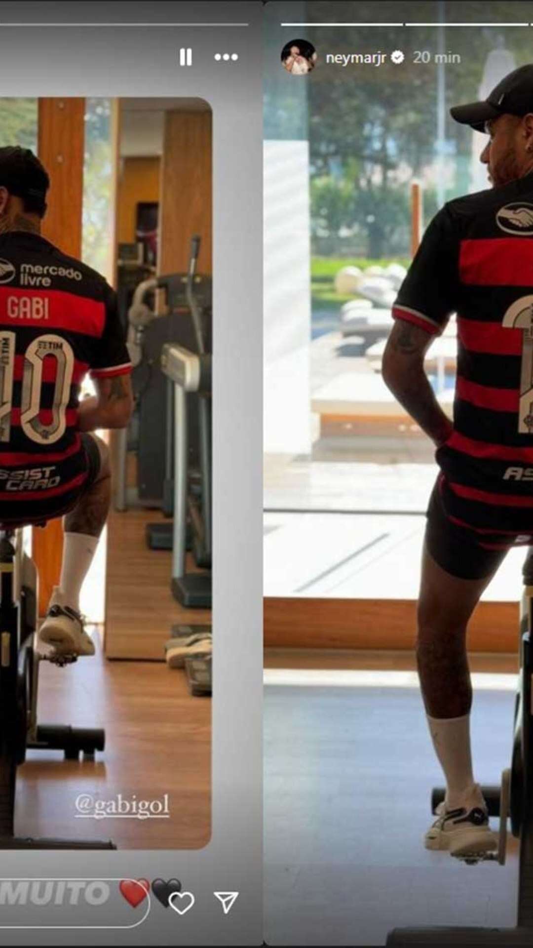 Neymar usa camisa do Flamengo, marca Gabigol e agita torcida