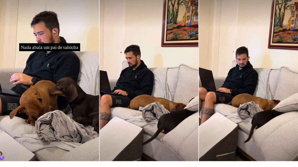 Nada abala: enquanto salsichas causam, pai mantém a tranquilidade
