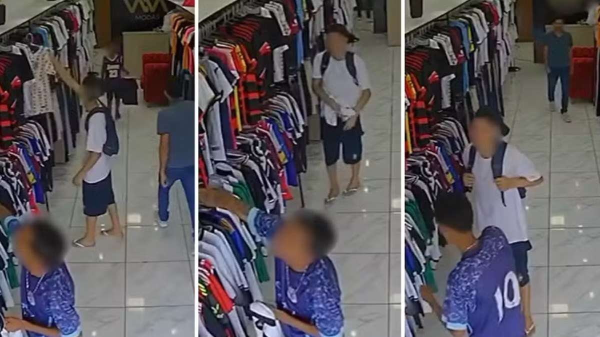 Vídeo: menino furta camisa de time em loja e pai obriga a devolver