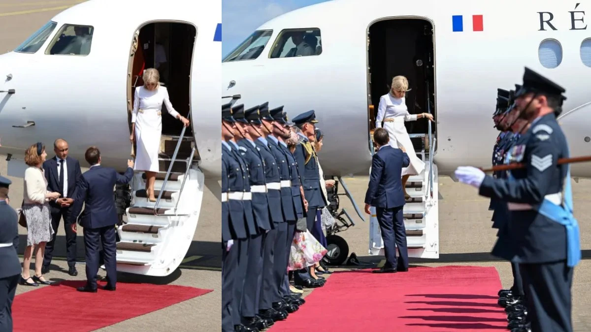 Novo climão: esposa de Macron ignora sua ajuda ao descer do avião