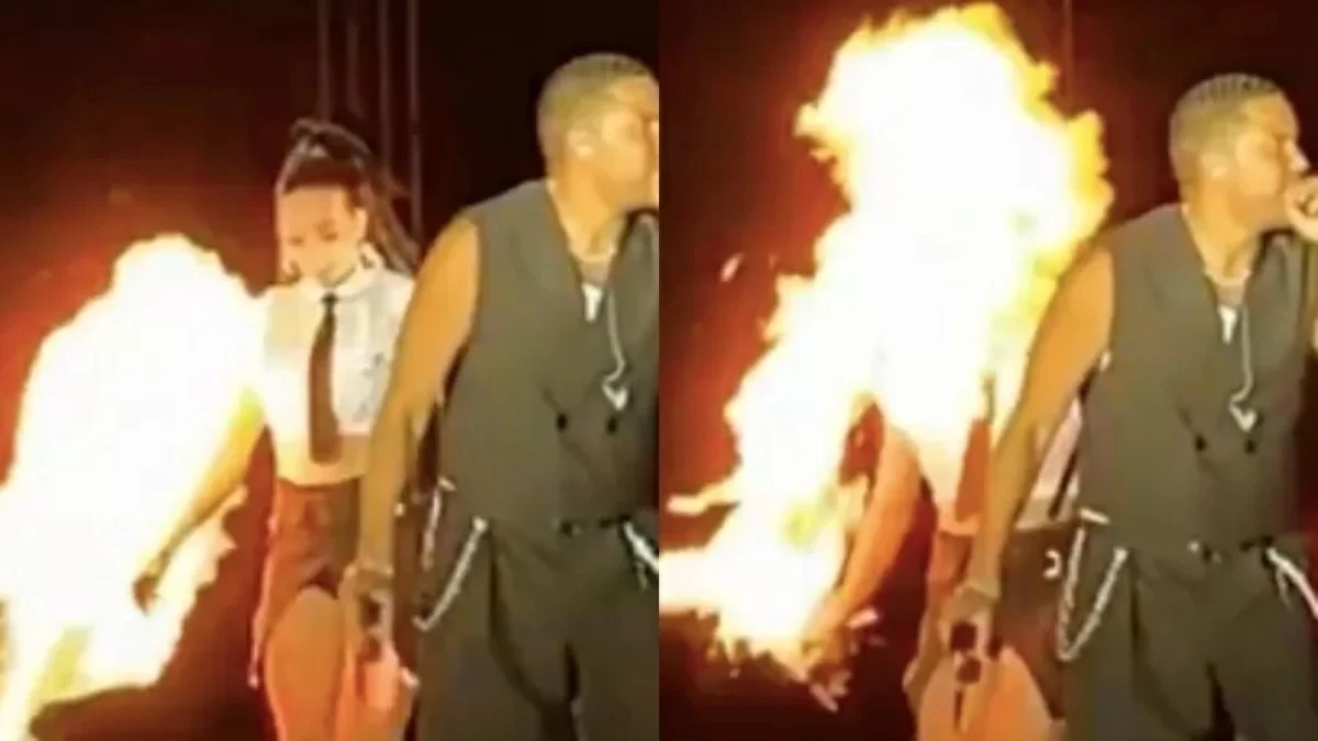 Bailarina da banda Ilegales é atingida por fogo em show no México