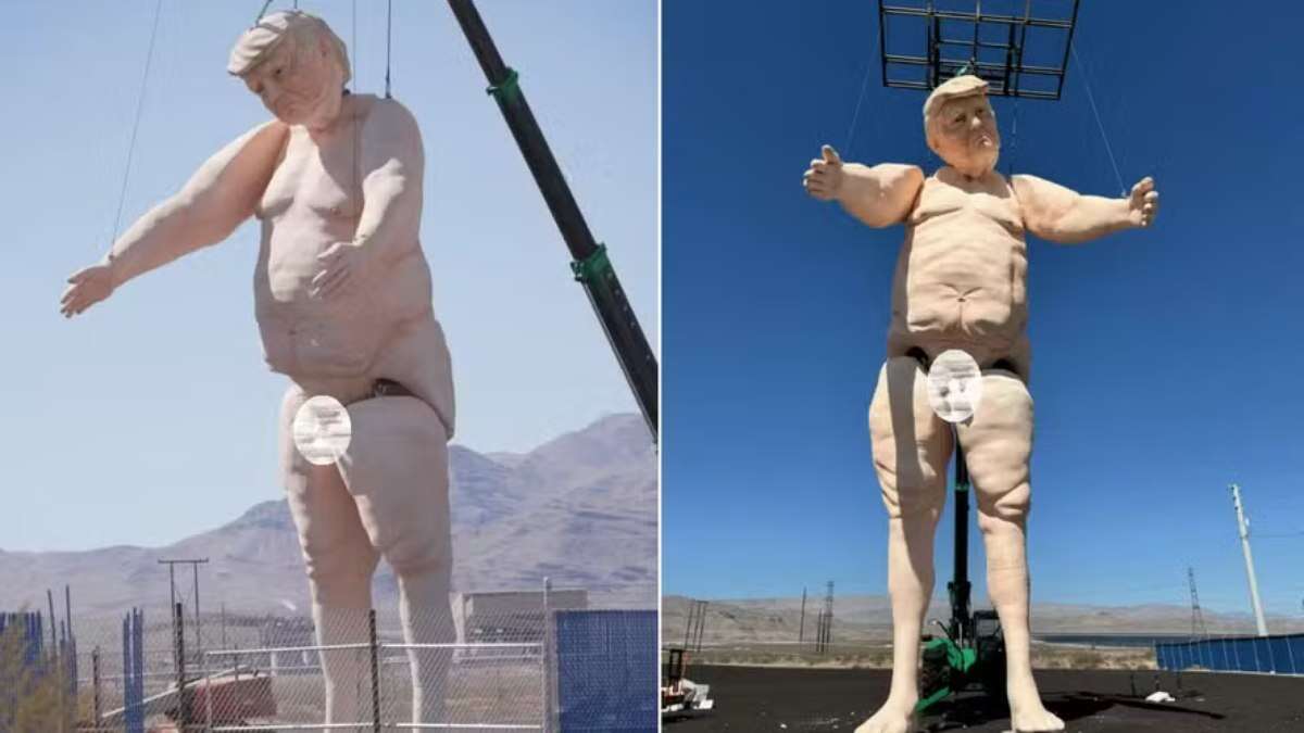 Estátua pelada e gigante de Donald Trump aparece em Las Vegas