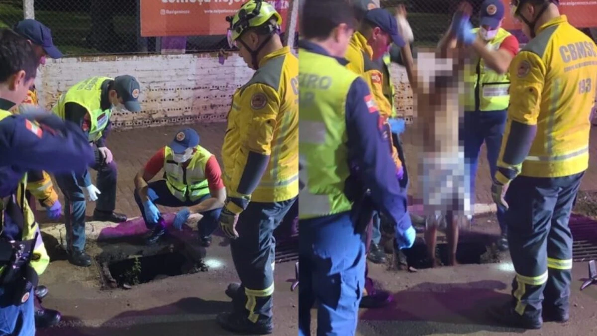 SC: homem nu foge da polícia pelo bueiro e fica preso nos tubos
