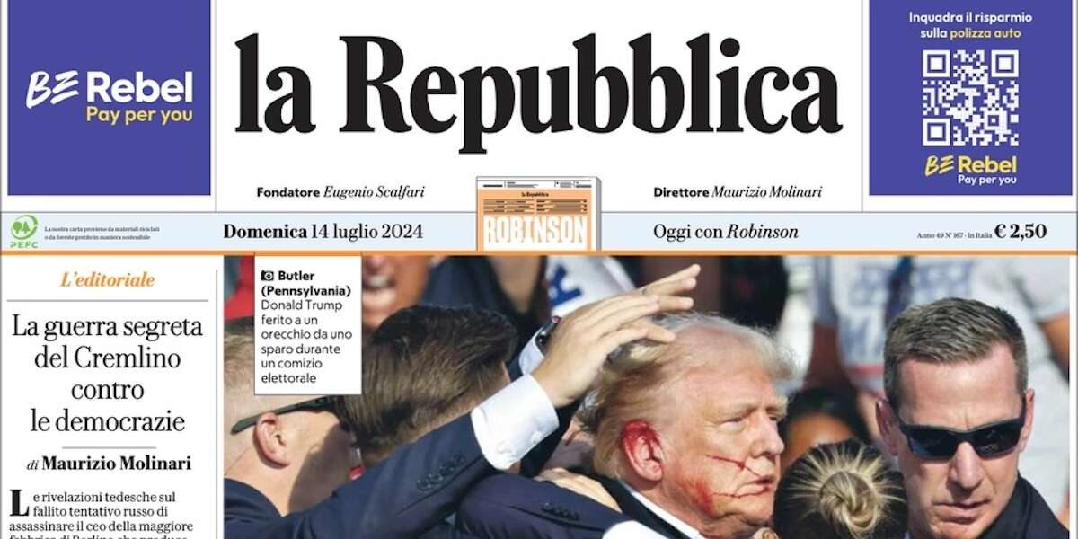 Le prime pagine di oggiL'attentato a Donald Trump, il bombardamento israeliano che ha ucciso 90 persone nella Striscia di Gaza e il concerto di Taylor Swift a Milano