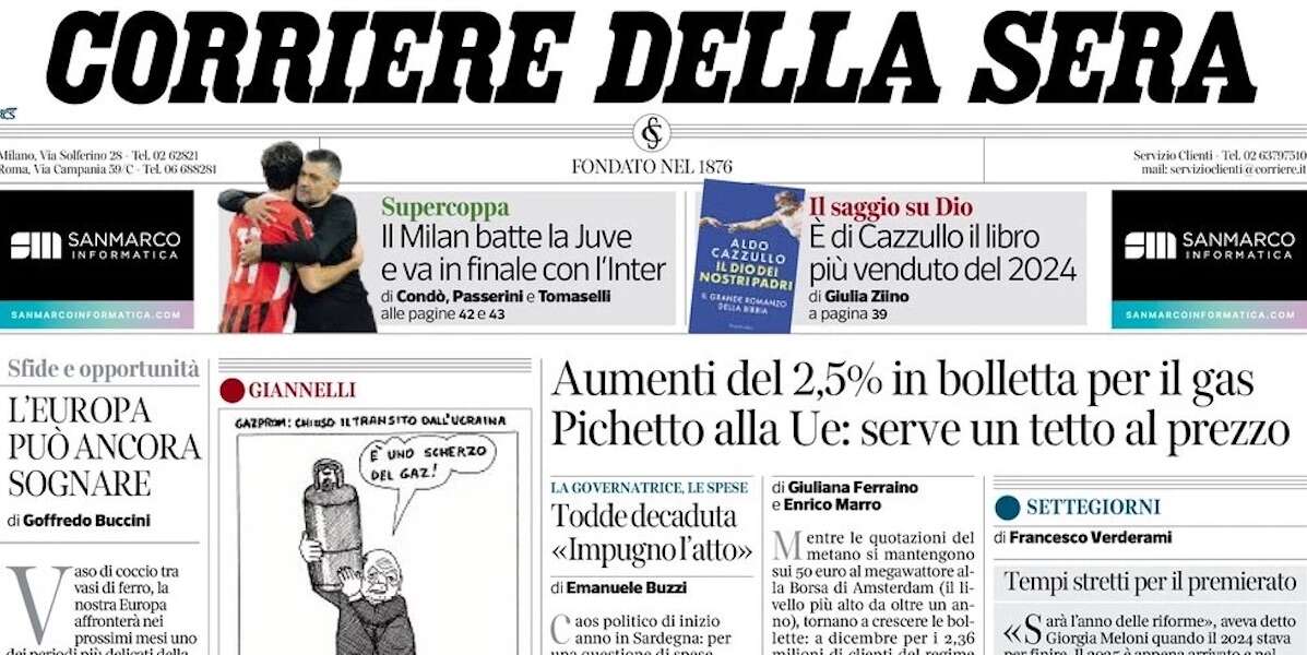 Le prime pagine di oggiLa richiesta di silenzio stampa dei genitori di Cecilia Sala e la presidente della regione Sardegna Alessandra Todde dichiarata decaduta, tra le altre cose