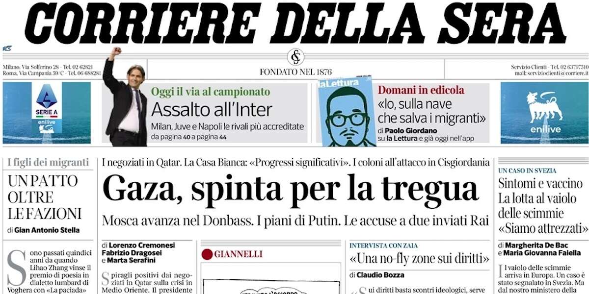 Le prime pagine di oggiI negoziati per il cessate il fuoco a Gaza, un nuovo suicidio in carcere e l'attacco ucraino in Russia