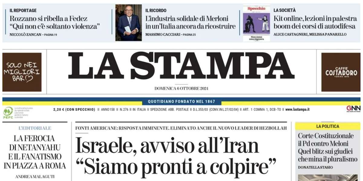 Le prime pagine di oggiGli scontri alla manifestazione pro Palestina a Roma, Israele che prepara l'attacco all'Iran e la vittoria dell'Inter con la tripletta di Thuram