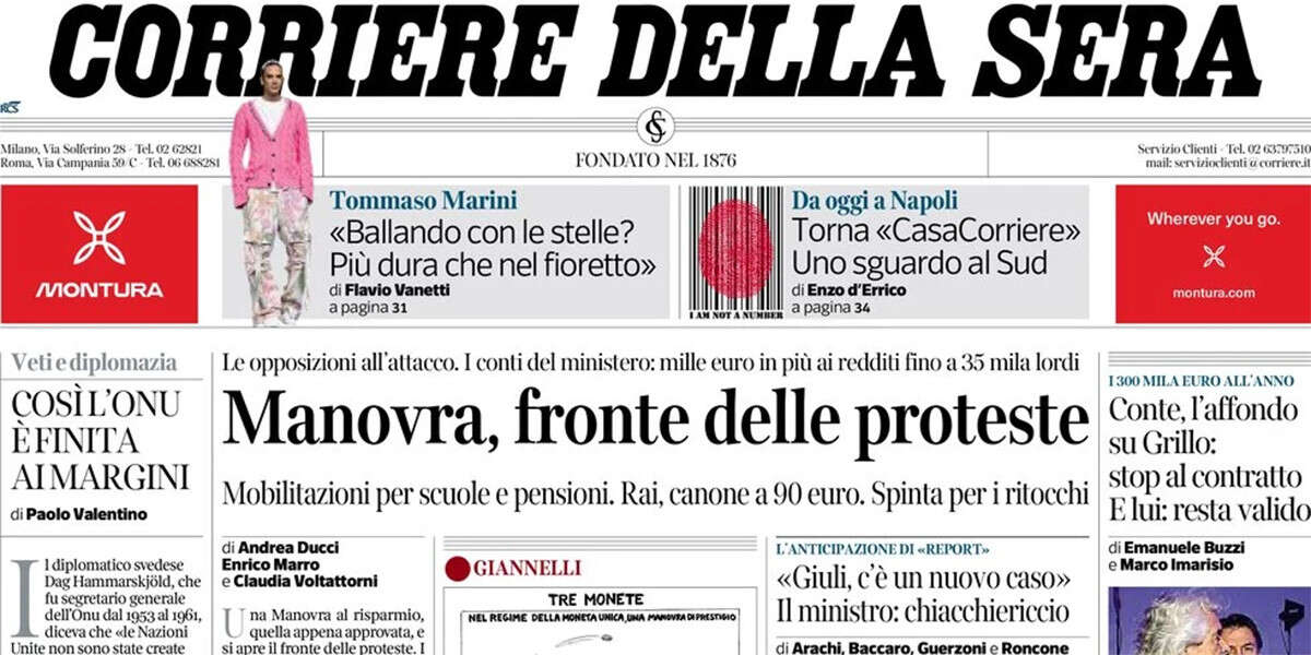 Le prime pagine di oggiIl contenuto della legge di bilancio, la fine del contratto fra Grillo e il Movimento 5 Stelle, e la chiusura della fabbrica Toyota a Bologna