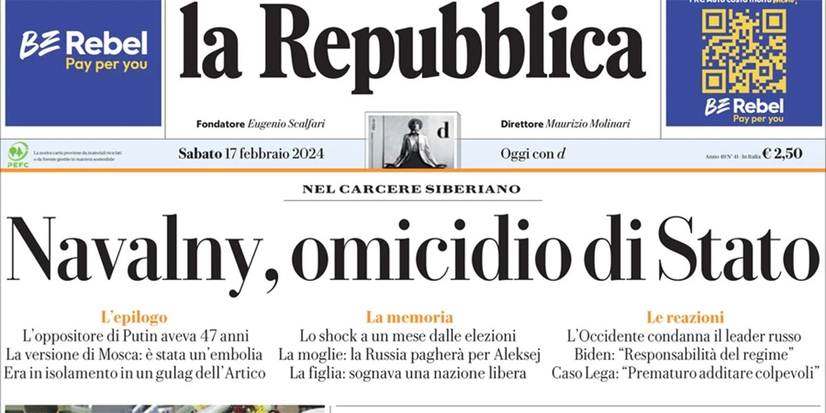 Le prime pagine di oggiLa morte di Navalny, gli operai morti a Firenze, e De Luca contro Meloni