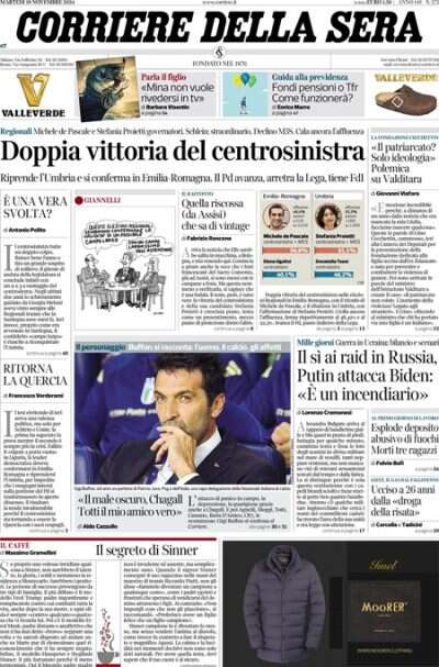 Le prime pagine di oggiLa vittoria del centrosinistra in Emilia-Romagna e Umbria, le parole di Valditara sul patriarcato, e l'esplosione in una fabbrica a Ercolano