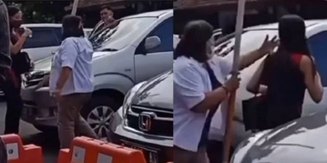 Ogah Disaingi, Emak-Emak Ngamuk di Markas Polisi Pukul SPG Cantik Pakai Balok