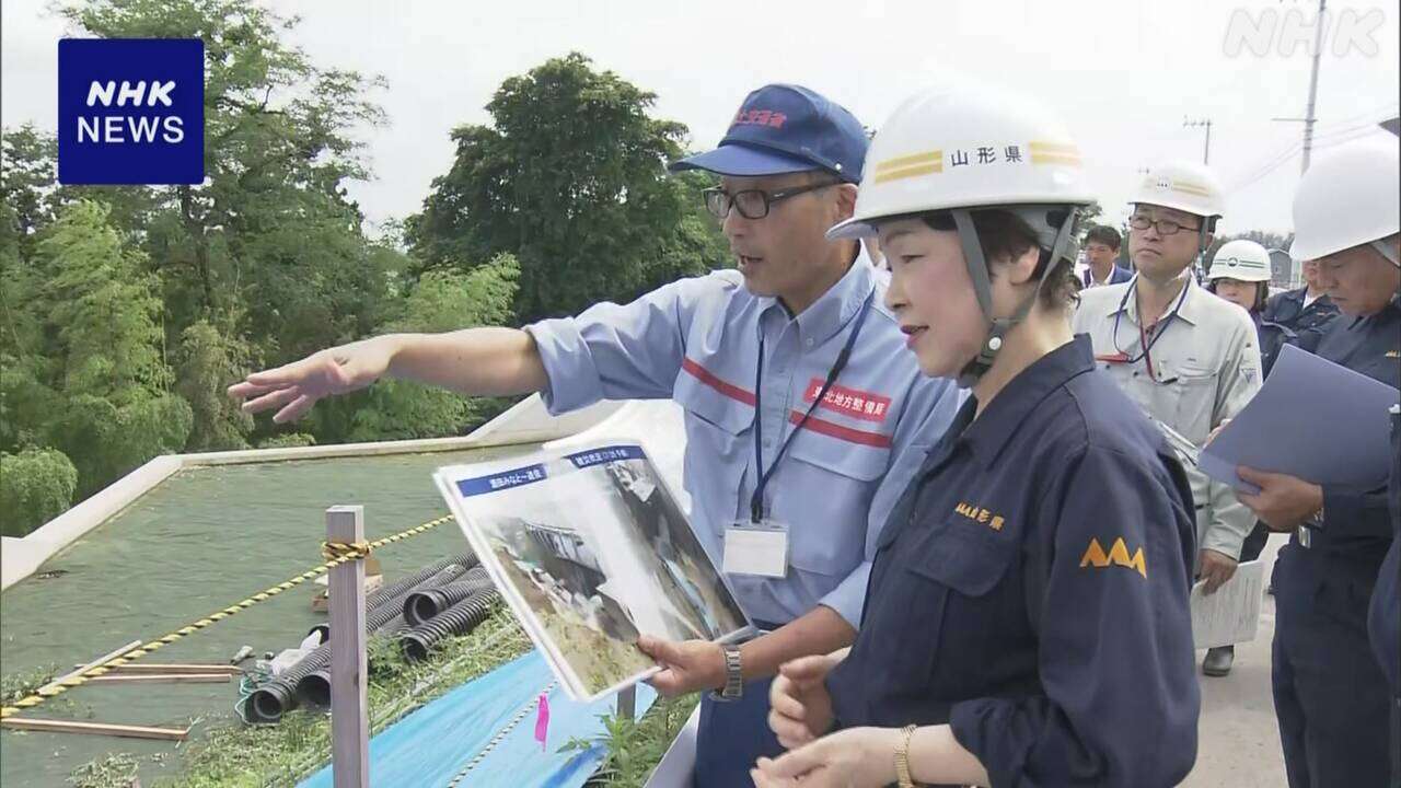 山形 吉村知事 記録的大雨で被害の庄内地方を視察