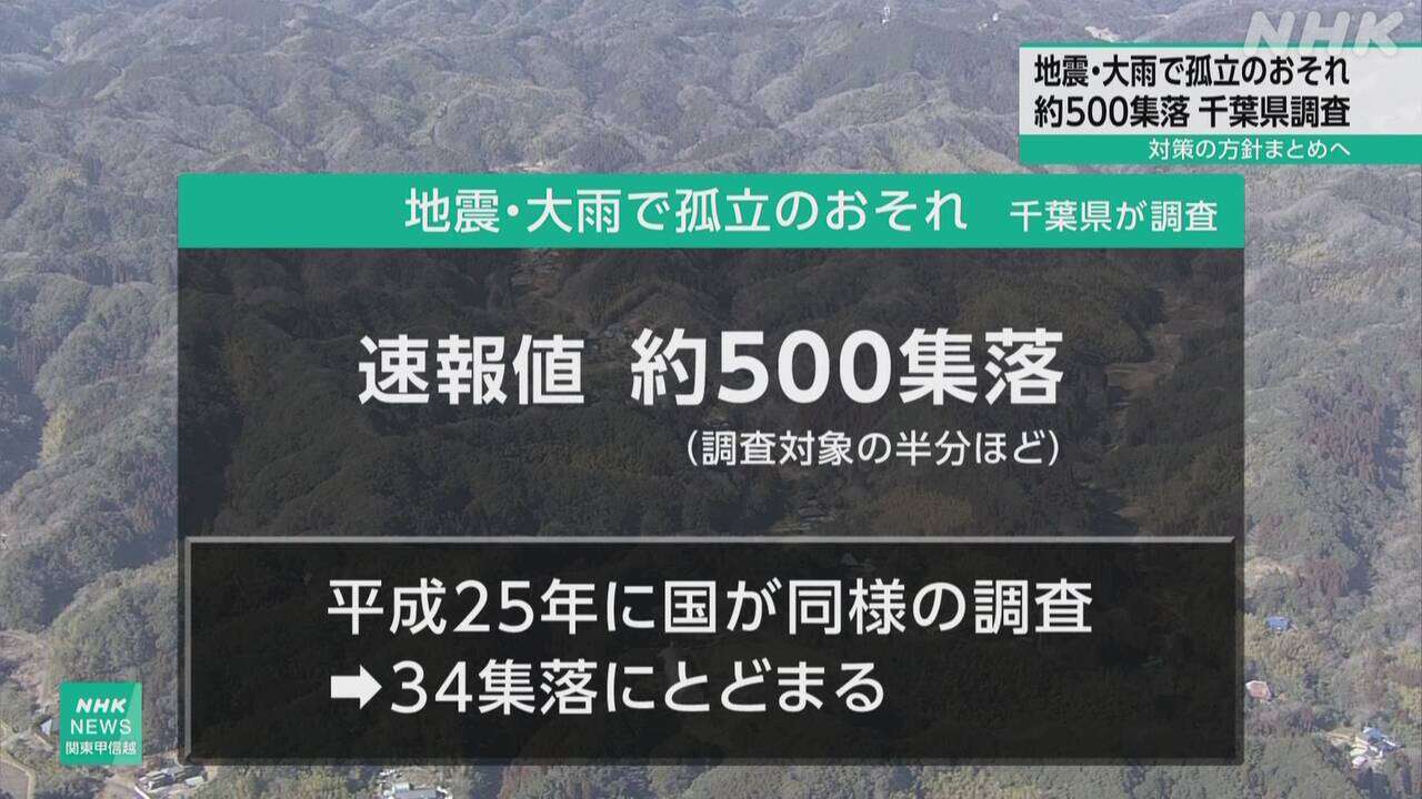 千葉県 災害で孤立のおそれ 約500集落 能登半島地震受け調査