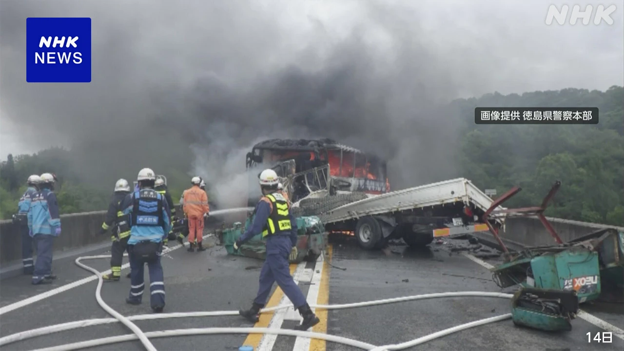 徳島道 2人死亡事故 トラックが直前に対向車線にはみ出したか