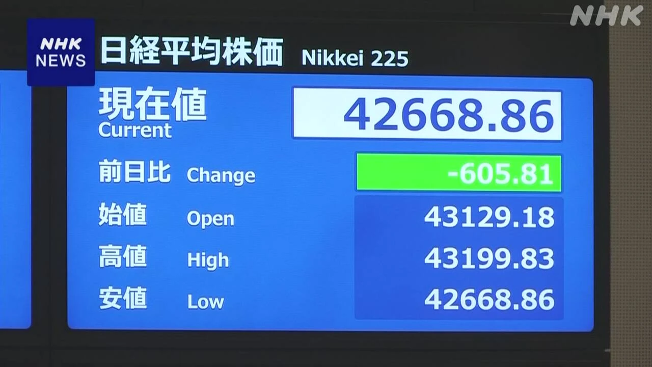 日経平均株価 きょうは600円以上値下がり