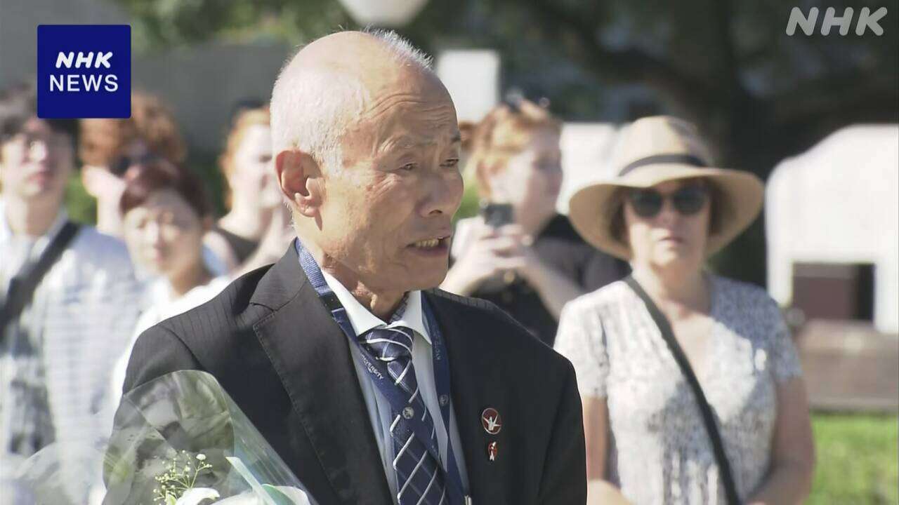 ノーベル平和賞の被団協 箕牧智之さんが平和公園で先人に報告