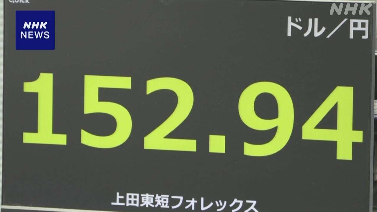 円相場 いくぶん値上がり １ドル＝１５３円前後で取り引き