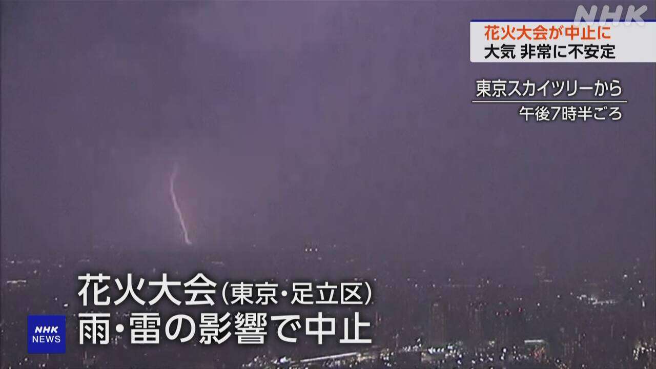 東京 足立区の花火大会 雨や雷の影響で直前に中止