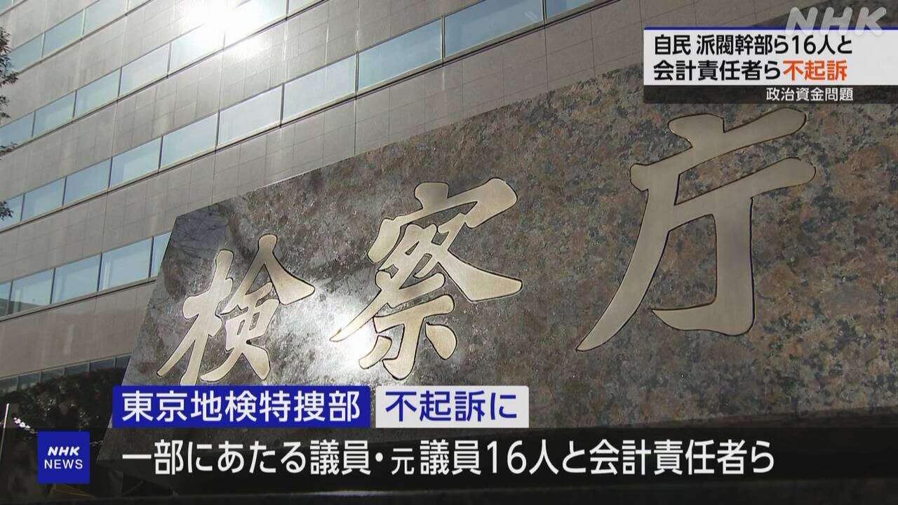 自民 政治資金問題 派閥幹部ら16人と会計責任者ら不起訴