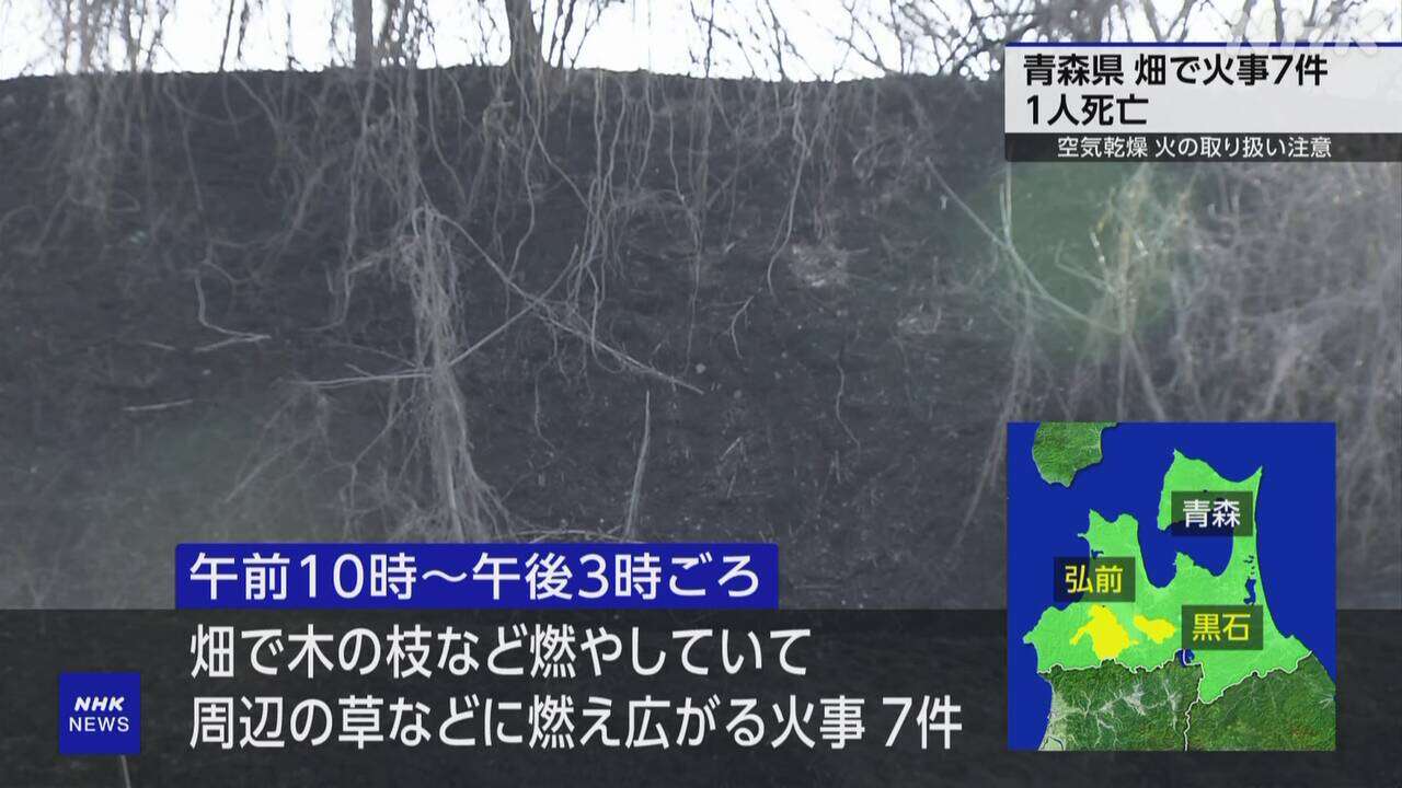 青森 畑で火災7件相次ぐ 1人死亡