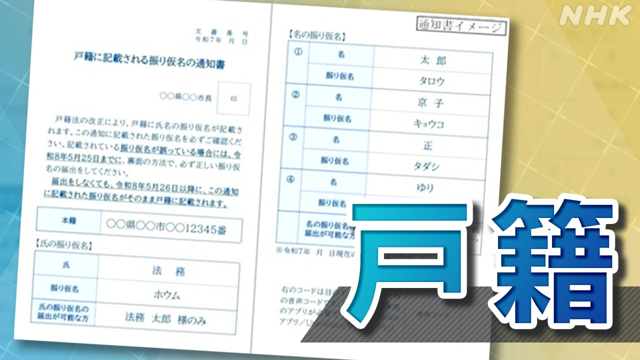戸籍の氏名に読みがな記載 きょう運用開始 「通知書」の確認を