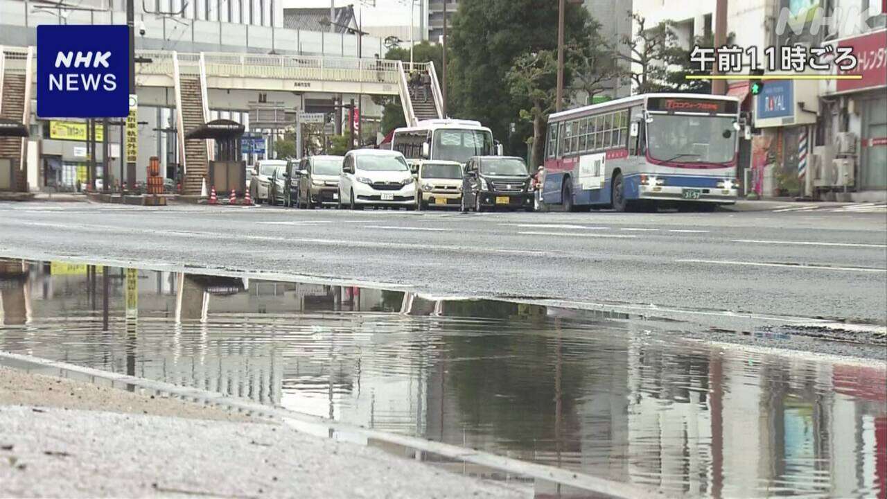 長崎 国道が冠水 「あびき」現象か 気象台が注意呼びかけ