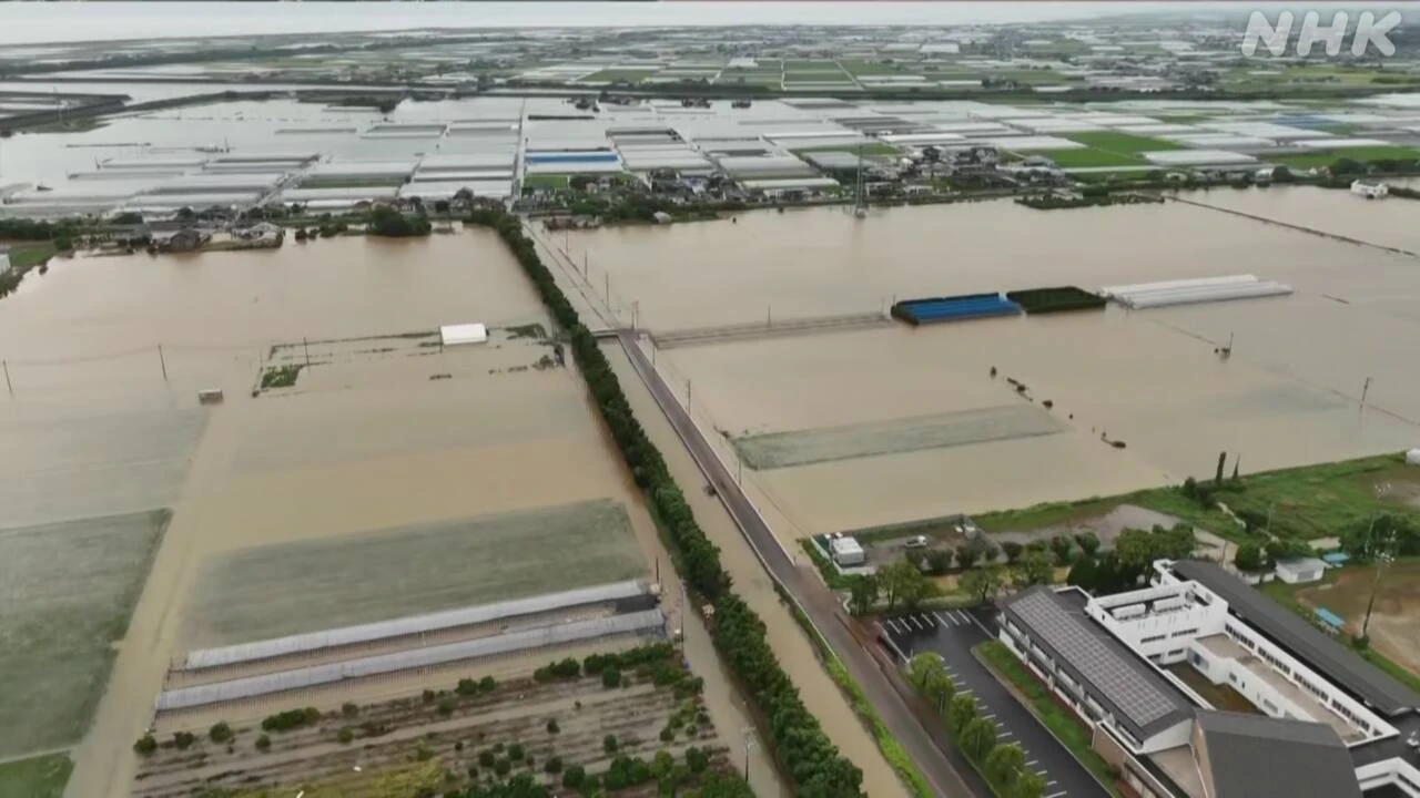【ドローン映像】熊本 玉名の上空から撮影 広い範囲で浸水