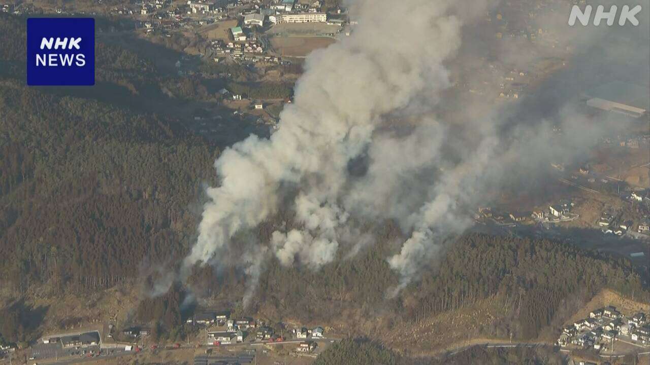 岩手 陸前高田で山林火災 現場付近の広い範囲に煙