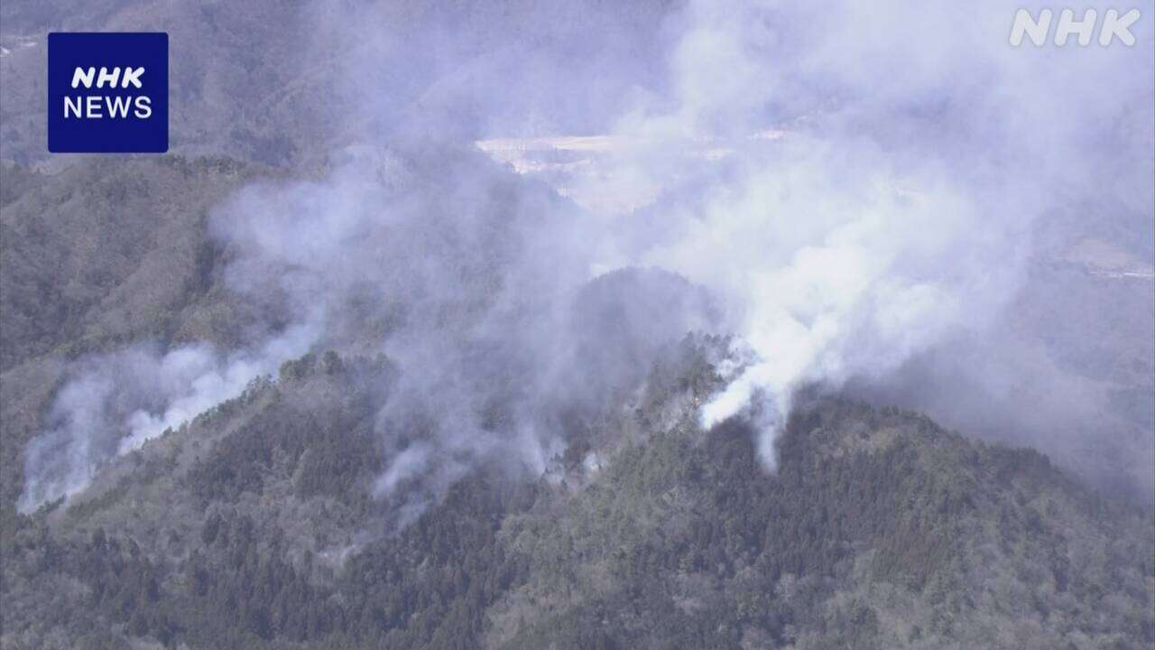 山梨 大月 枯れ草から出火し山林火災 延焼続く 自主避難所開設