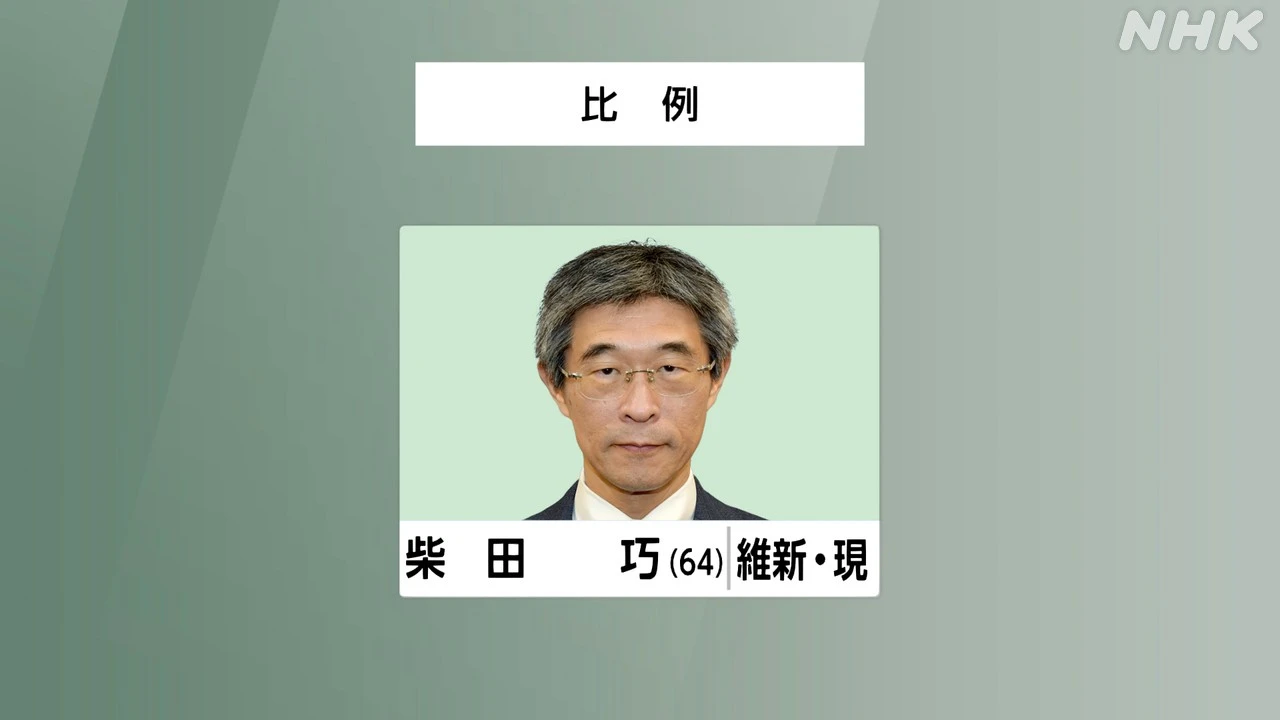 参議院選挙 比例代表 維新 柴田巧氏 当選確実